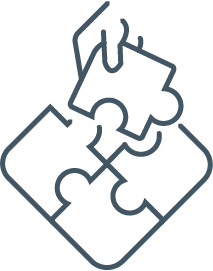 Icône représentant une main qui complète un puzzle.